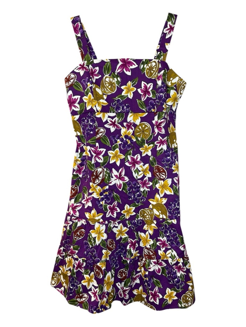 Karen Stevens Purple Floral Dress with Yellow & White Accents Sz 14